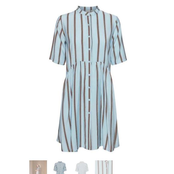 Ichi Hayden Shirt Dress Is A Light Blue, Beige, And Black Striped / Size-XSmall - Picture 11 of 12
